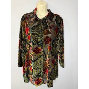 URU Floral Burnout Velvet Silk Blend 3/4 Sleeve Shirt Women's O/S New